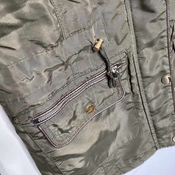 Greenlander Jacket Quilted Full Zip Snap Up Drawstring Green Coat Size Large - Picture 5 of 9